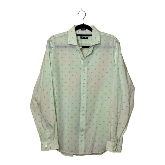 Express green blue polka dots long sleeves button extra slim dress shirt size L - Picture 8 of 8